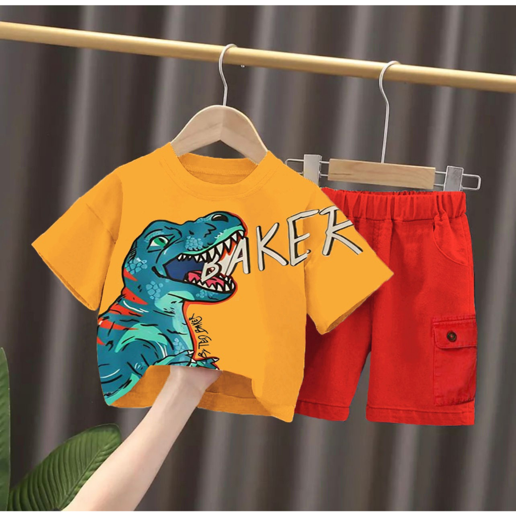 SSETELAN ANAK BAJU ANAK LAKI LAKI DAN PEREMPUAN UMUR 1-5 TAHUN SETELAN ANAK TERBARU DAN TERMURAH MOTIF DINO