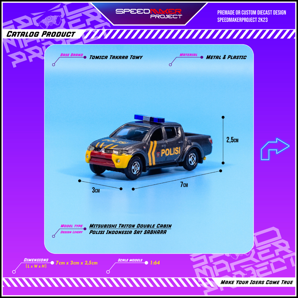 Tomica Custom Mitsubishi Triton Polisi Indonesia Patroli Sat Sabhara Diecast Miniatur Replika Mobil 