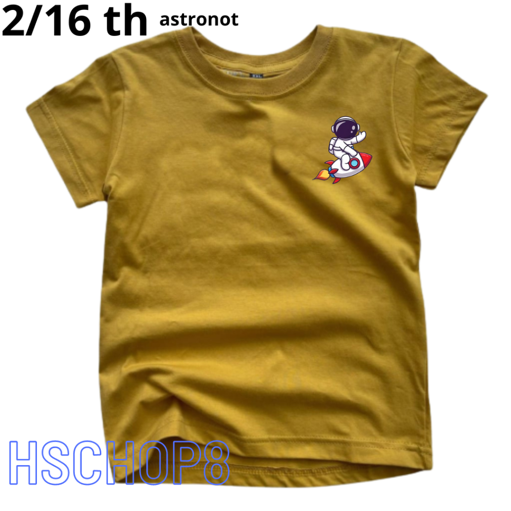 Kaos Anak Astronot Samping Cutton Combed Baju Oblong Anak Unisex Kaos Anak Cewek Pakaian Anak Cowok cewek Usia 2-16 Tahun