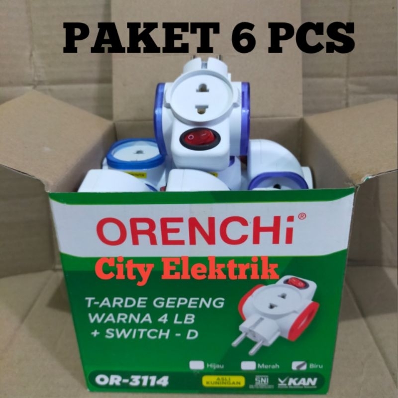 PAKET 12 PCS / Steker T Multy / T Arde Orenchi 4 Lubang + Swit On/Off  OR-3114 ( Kuningan )