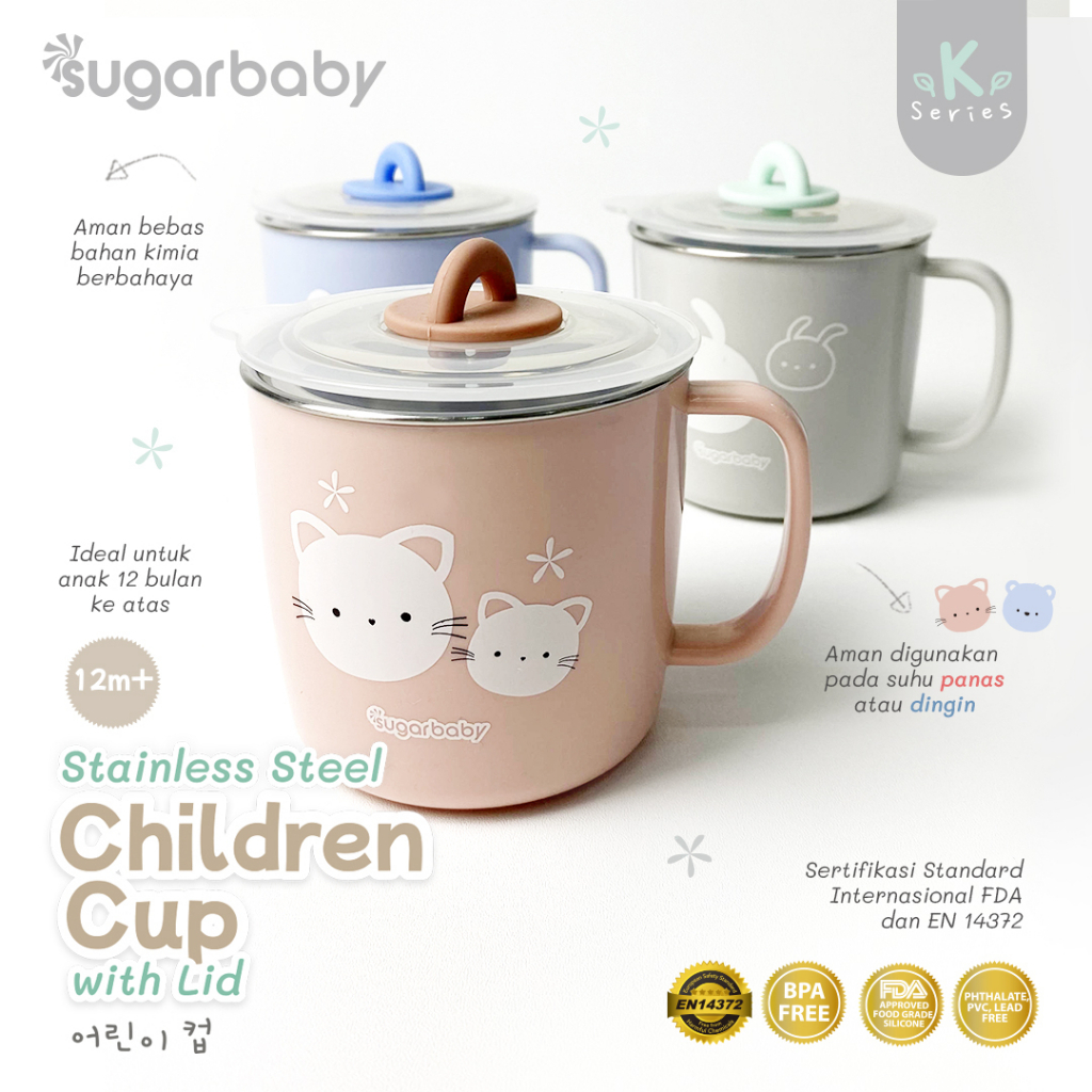 Sugar Baby K Series Stainless Steel Children Cup With Lid / Sugar Baby Gelas Minum Stainless Steel Anak