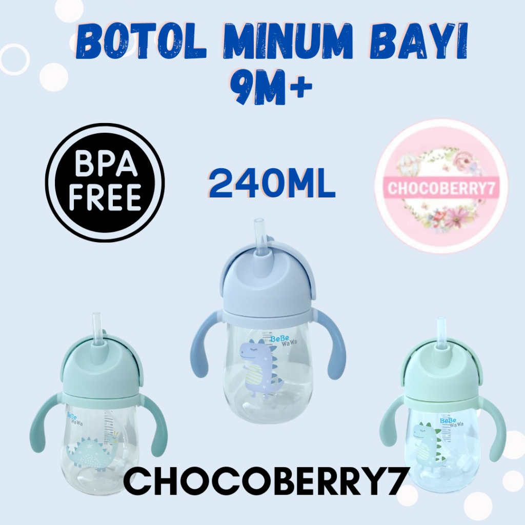 BeBeWaWa Botol Minum Bayi Dino Baby Straw Cup - Tritan Straw Cup - Botol Minum Sedotan Anak