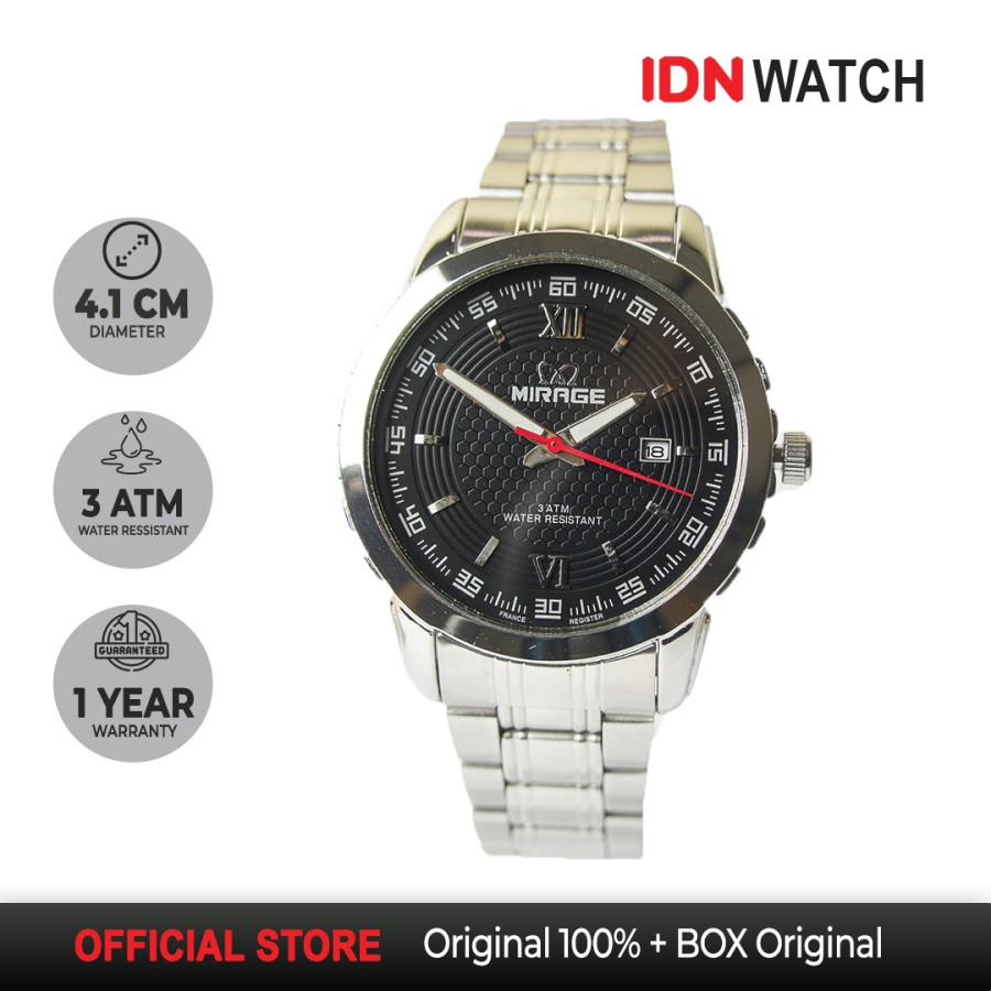 Jam Tangan Mirage Pria Original Analog Garansi Resmi 1 Tahun Tahan Air 8267 M Silver