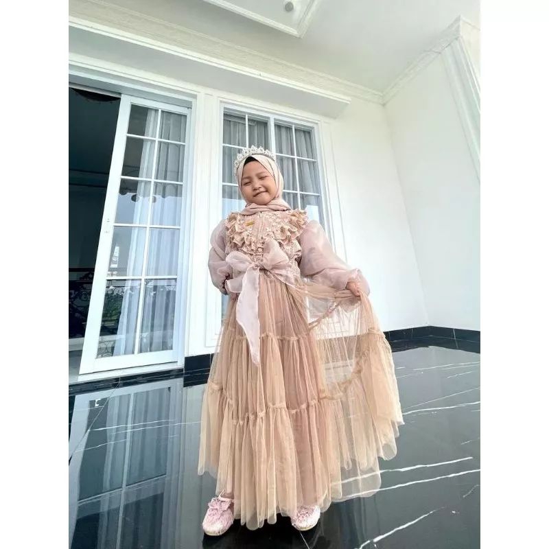 Gamis pesta princes burkat mix organza anak/gaun pesta anak burkat/dress anak organza terbaru/bisa cod/gamis gaun pesta anak inara