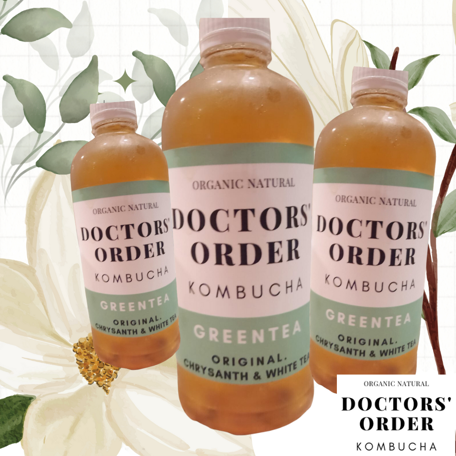 

Doctors' Order Kombucha (LIMITED PROMOTION): White Tea (camellia sinensis) & White Chrysanthemum flower.