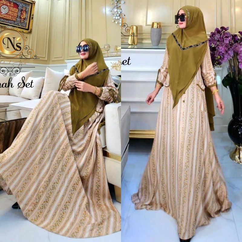 onah set syari gamis set khimar motif salur by nais syari