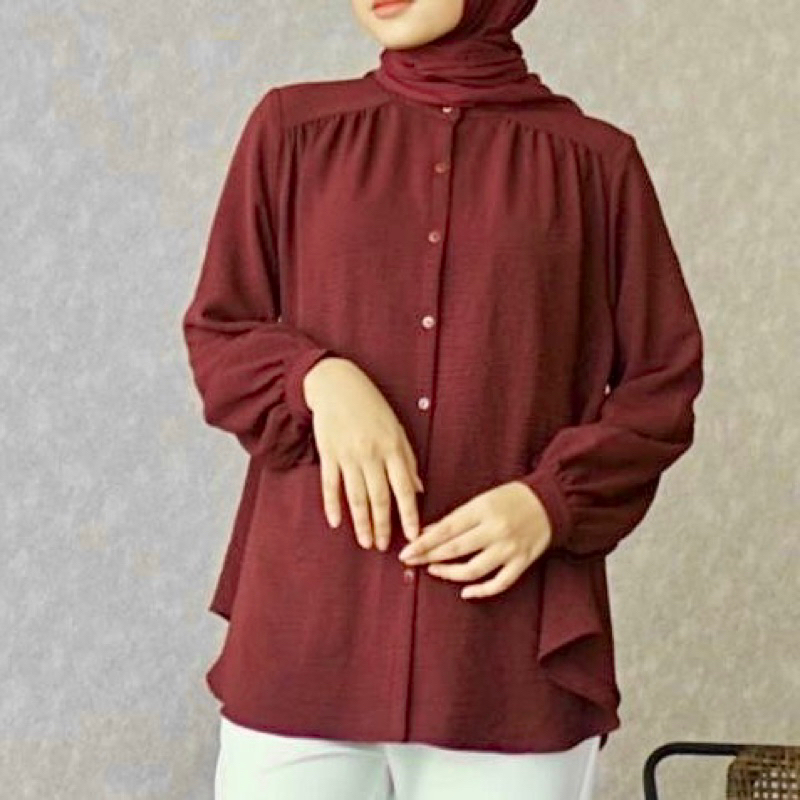 Kemeja Wanita Bahan  Crinkle Airflow Alina Blouse Atasan Wanita Full Kancing Lengan Panjang Fashion Remaja Dewasa Kekinian