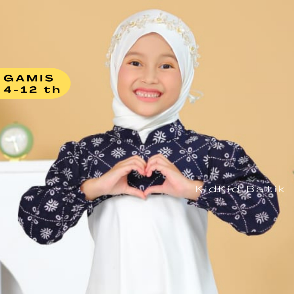 Baju Dress Muslim Gamis Anak Perempuan Cewek Batik Kombinasi Polos 4 sampai 13 tahun