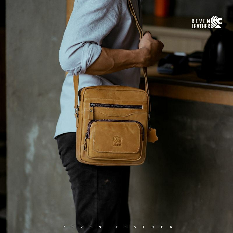 REVEN LEATHER | Tas selempang pria kulit tahan air REVEN BREAKER tas slempang pria kulit asli