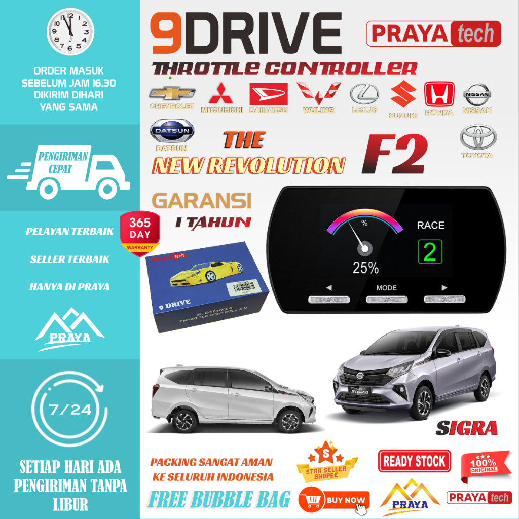 F2 9 drive Piggyback Remap Ecu  Brio AVANZA CALYA AYLA SIGRA AGYA CRZ BRV MOBILIO XENIA RUSH TERIOS ALPHARD WRV DATSUN GO GRAND VITARA SX4 S-CROSS SWIFT  VELLFIRE YARIS VELOZ SIENTA kijang innova fortuner xpander pajero new 9drive Piggy back