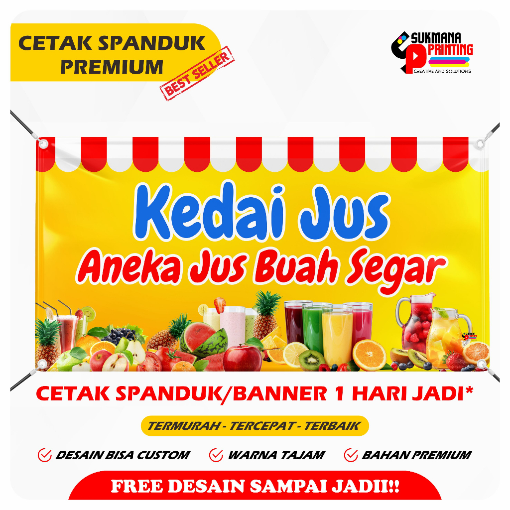 CETAK SPANDUK KEDAI JUS/ANEKA JUS BUAH SEGAR BAHAN FLEXI PREMIUM