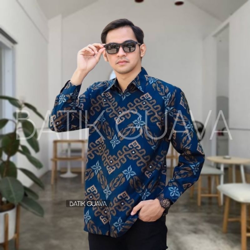 Batik Pria Lengan Panjang BATIK GUAVA HRB026 motif KERATONAN Kode 003 size M L XL XXL Reguler