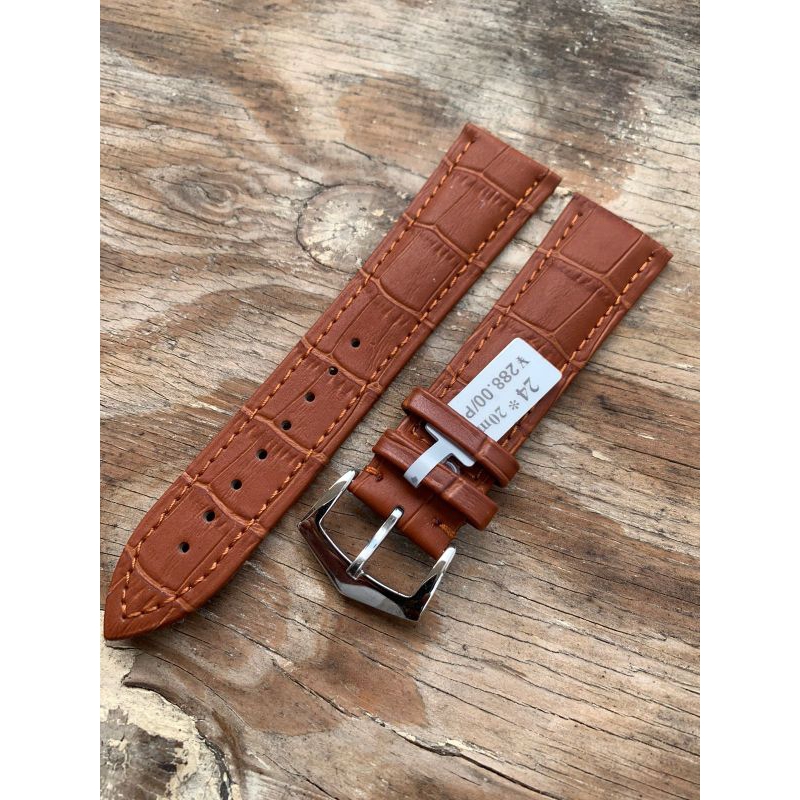 Stap tali jam tangan kulit import buckle istimewa Tan 24mm