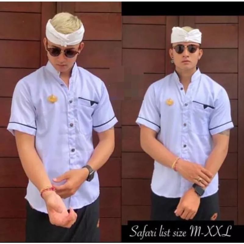 Safari list hitam/baju adat/kemeja cowok/semi safari bali/atasan cowok