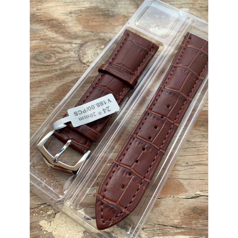 Strap tali jam tangan kulit motif buckle istimewa coklat 24mm