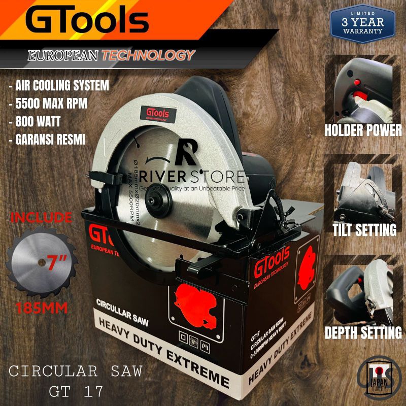 Mesin Circular Saw GTools GT17 Eropa 7inch Gergaji Listrik Pemotong Kayu dan Triplek Ekonomis