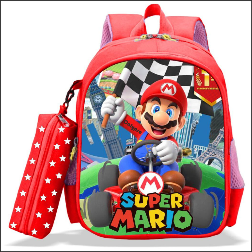 Tas Ransel Anak Sekolah Laki-Laki Karakter SUPER MARIO Premium Bonus Tempat Pensil Bisa COD