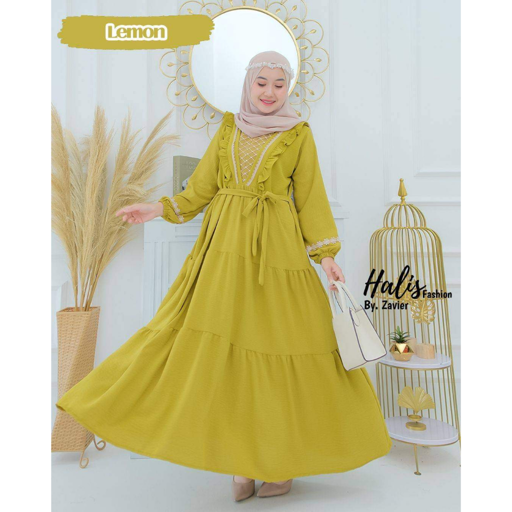 Gamis Ori Halis Fashion/ Halisya Renda/ Dress Wanita Motif Polos