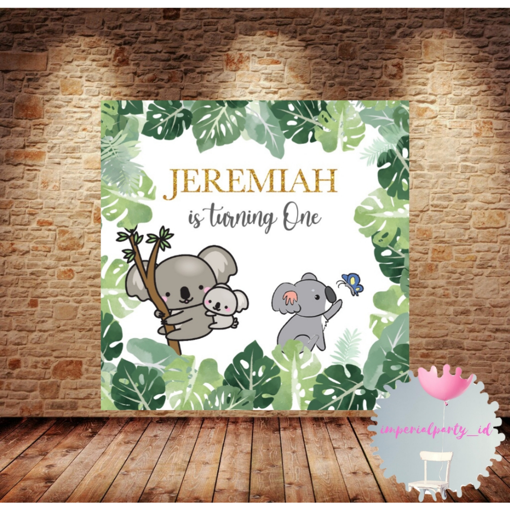 Custom Backdrop Banner Spanduk Happy Birthday Koala Animal