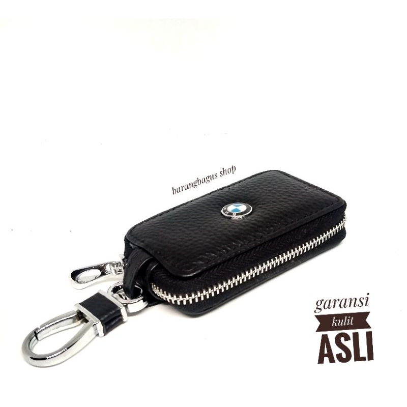 Hardcase Dompet Tempat Remote Mobil keyless Kulit asli Gantungan Logo BMW