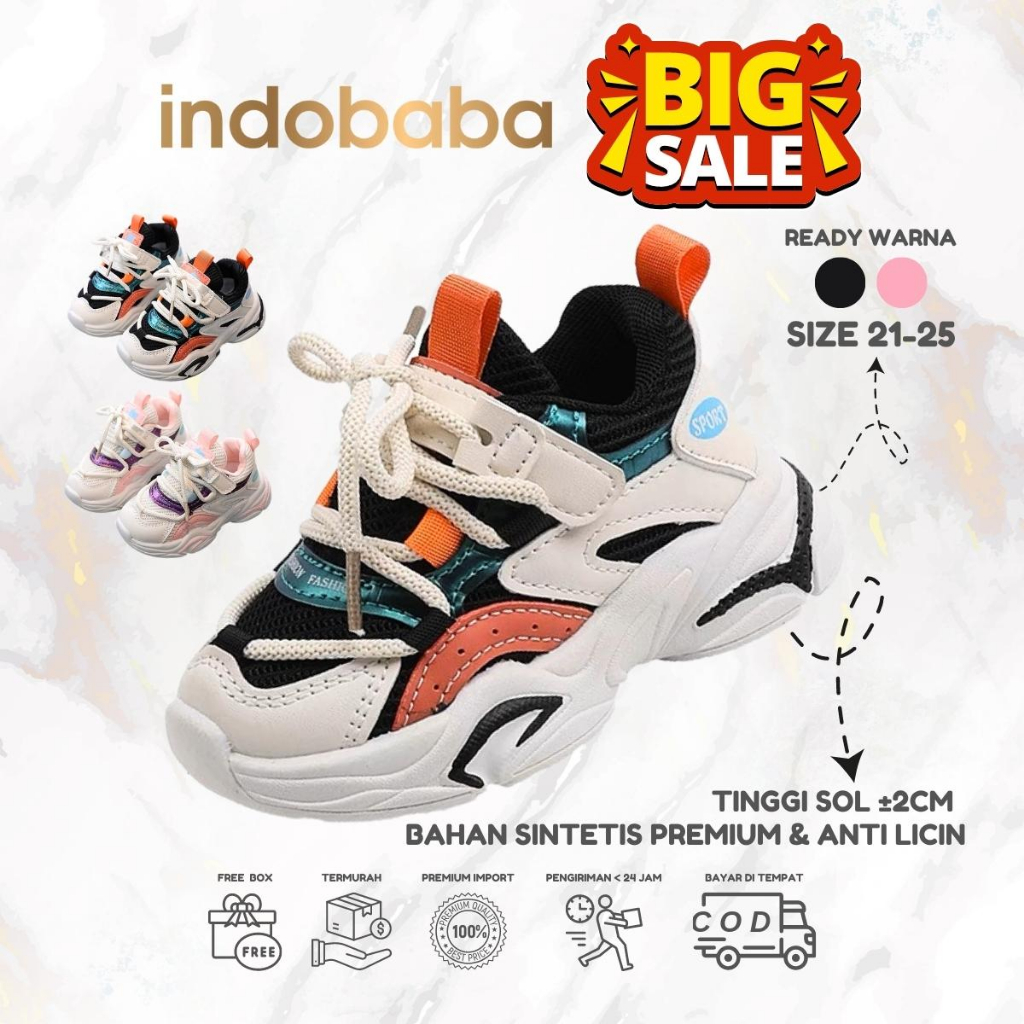 indobaba Sepatu Anak Perempuan Import Sneaker Anak Laki laki Import Usia 1-5 Tahun S175