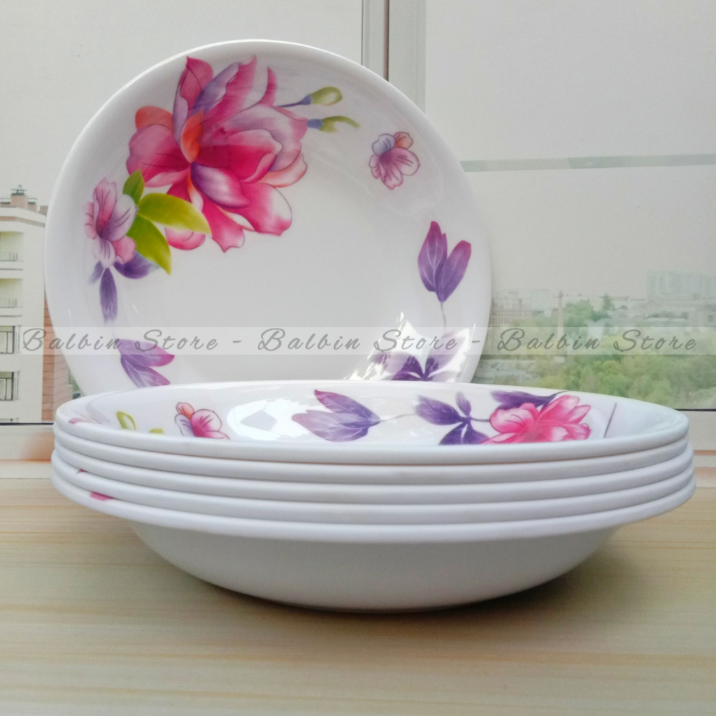 [ COD ] 3.PCS PIRING MELAMINE UKURAN BESAR 23.CM - PIRING MAKAN MELAMIN MOTIF KEMBANG TERBARU KUALITAS SNI ORIGINAL FOOD GRADE