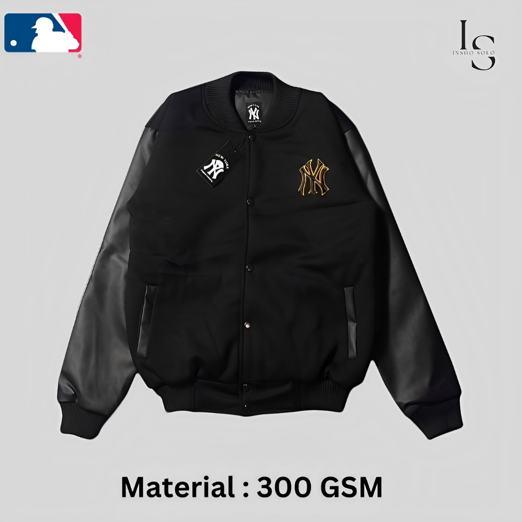 Varsity NY Bomber Varsity MLB NY Jaket Pria Varsity Bomber Jaket Baseball NY MLB Aplikasi Kulit Premium