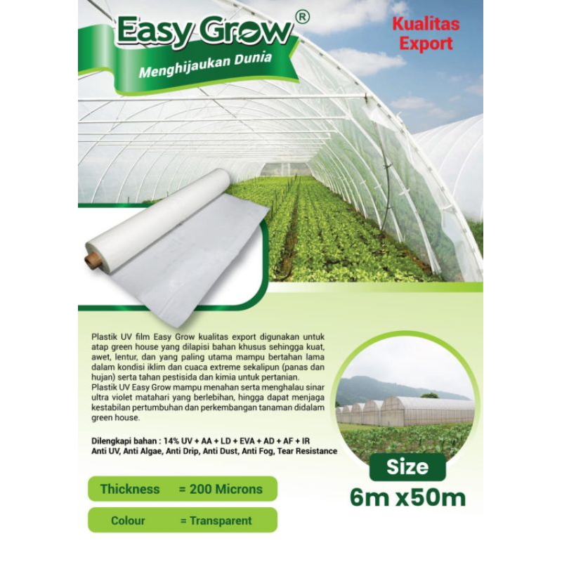 Easy Grow Plastik UV Tebal 200 micron. 1 Roll : 50 meter