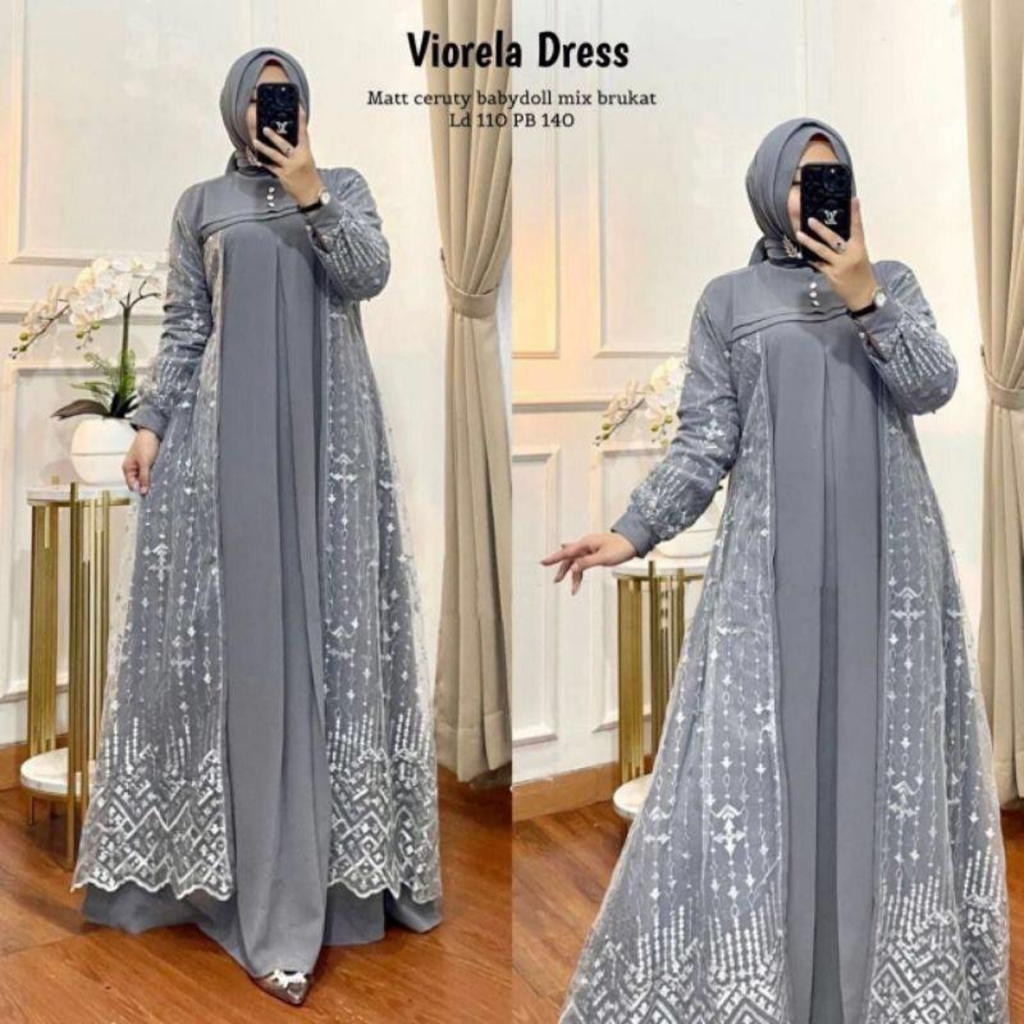 Bajurancak Baju Gamis Muslim Wanita Terbagus Kekinian 2023 Ceruty Brukat Terbaru Viorella Dress Brukat Ceruty Babydoll Pakaian Muslim Wanita Fashion Muslimah Outfit Kekinian Gaun Pesta muslim