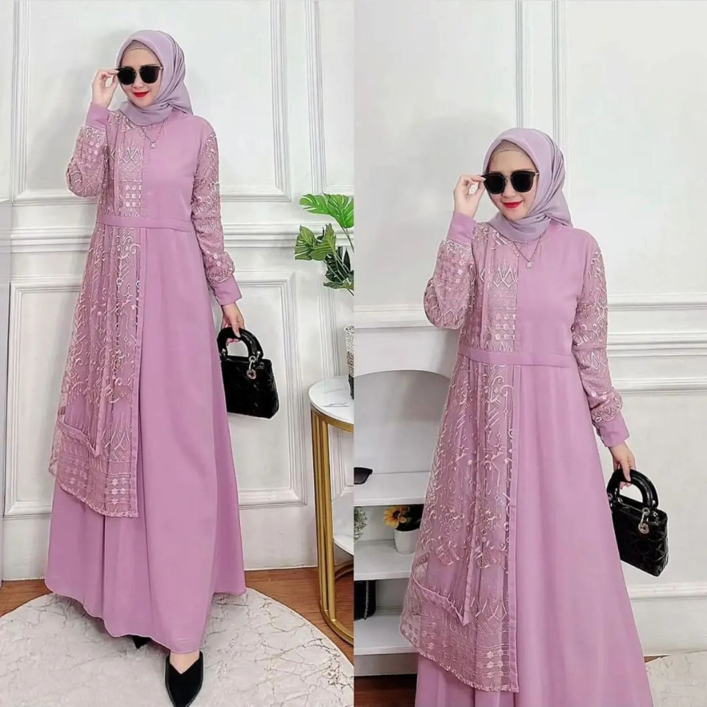 Baju Gamis Wanita Terbagus 2023 Baju Gamis Brukat Ceruty Babydoll Terbaru Rebeka Dress Muslim Wanita Kekinian OOTD Fashion Outfit Muslimah Pesta Baju Wanita Kondangan