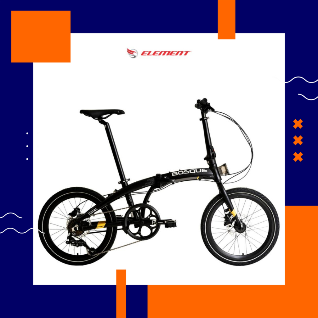 Sepeda Element Folding Bike Ecosmo Bosque X Ukuran 20 inch 8SP Hitam