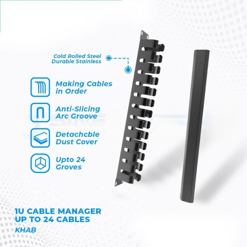 19 Inci Wire Management 1U Metal Jalur Kabel Rak Server Untuk Rack Server Cable Manager