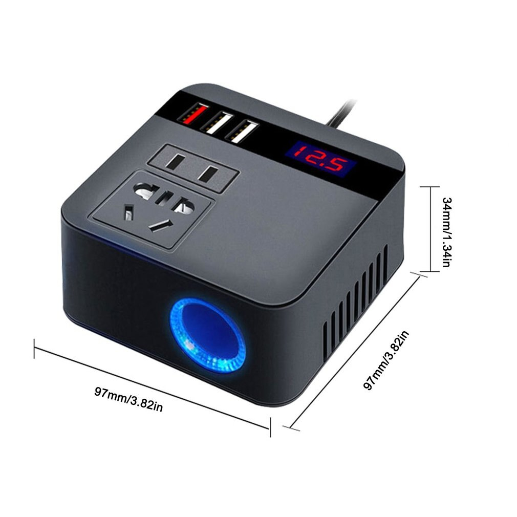 (Dikirim Dari Jakarta) Car Power Inverter 12V/24V ke 110V/220V 150W - 3 USB Port -Soket Konverter Daya Mobil Multifungsi Pengisi Daya Cepat USB Inverter mobil