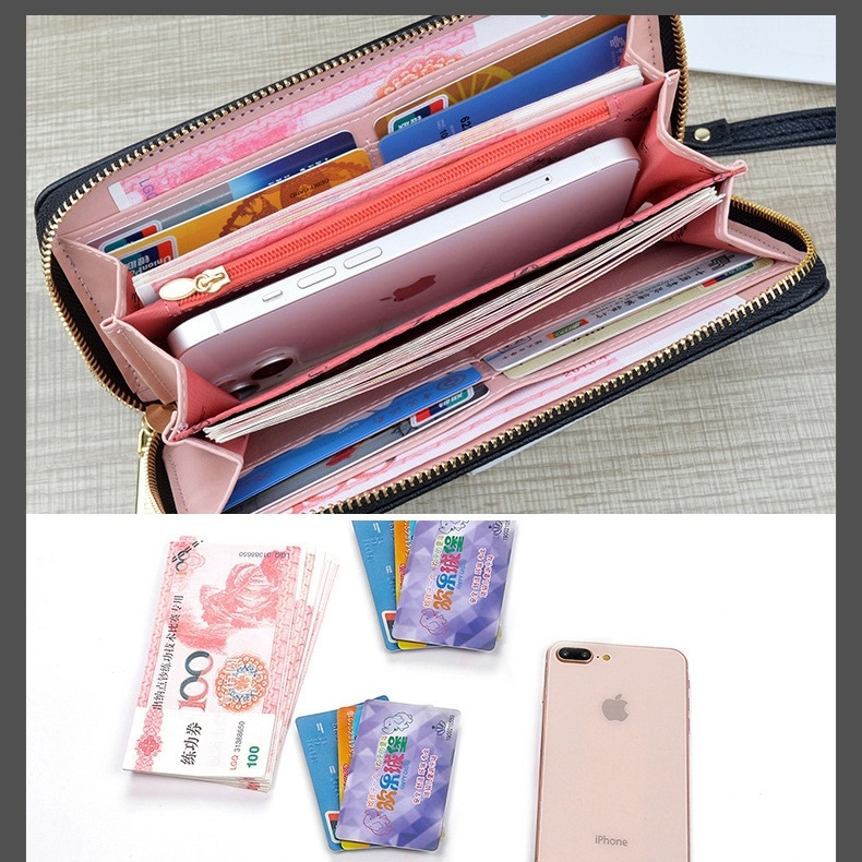 DOMPET PANJANG WANITA PREMIUM IMPORT RESLETING MUAT HP KULIT HITAM VALENIA WA726B5 KARTU UANG KOIN TALI PENDEK FASHION BRANDED REMAJA KEKINIAN KOREA CEWEK MURAH SIMPLE CASUAL TERBARU