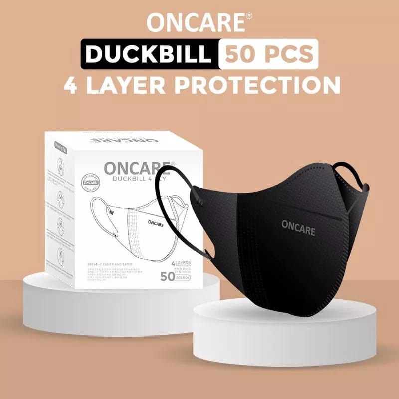ONCARE MASKER DUCKBILL 4 PLY Eaarloop Dewasa Hitam/Putih Isi 50 Pcs