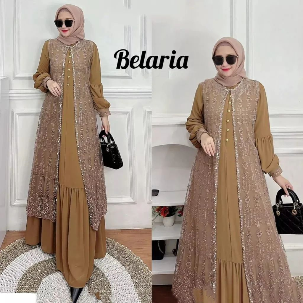 COD Gamis belaria dress bahan ceruty baby doll premium full furing / busui / resleting depan original Gamis Wanita Mewah Gamis Kondangan