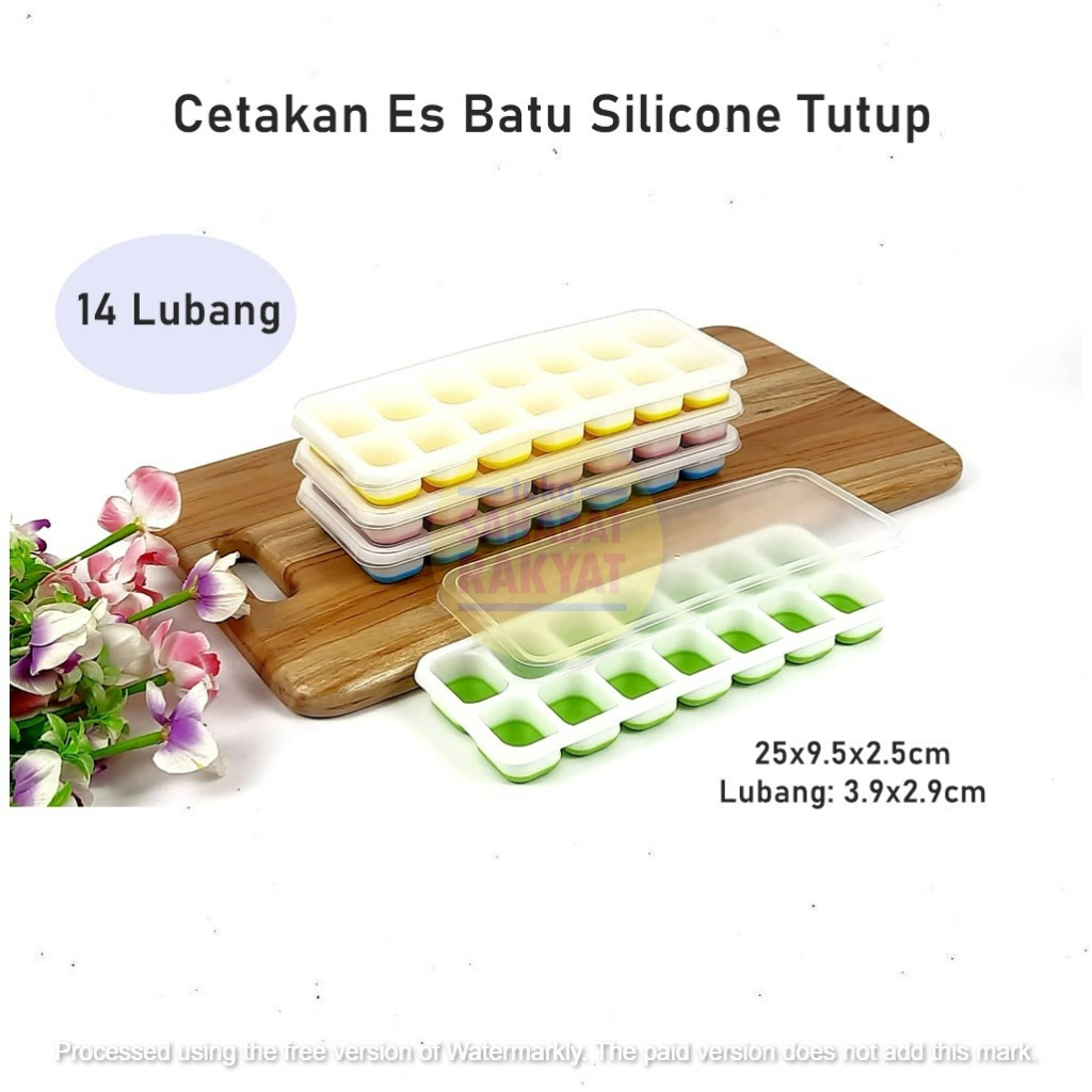 RML228I L-Cetakan Es Batu Silicone + Tutup Plastik 14 Lubang