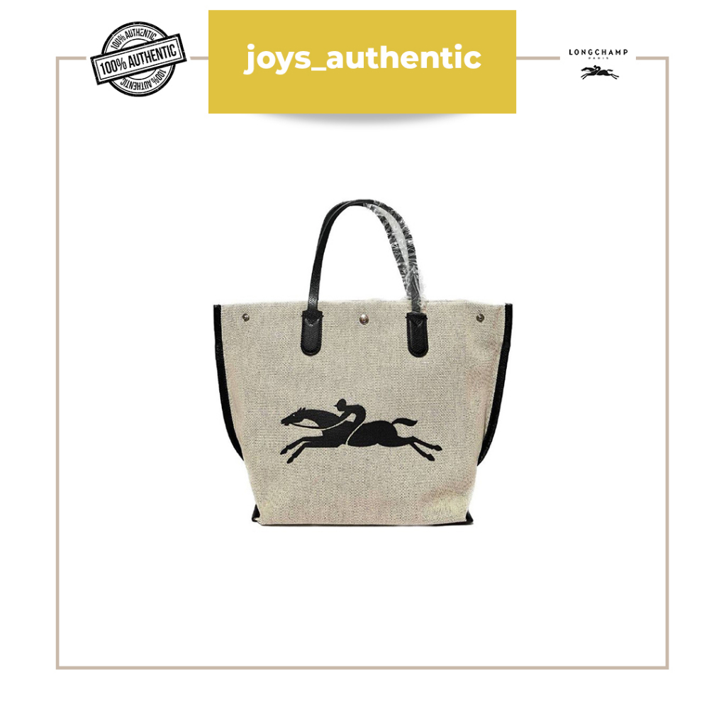 Tas Wanita Longchamp Roseau Large Essential Toile Shopper Canvas Ecru Biru Navy Woman Bag Authentic 