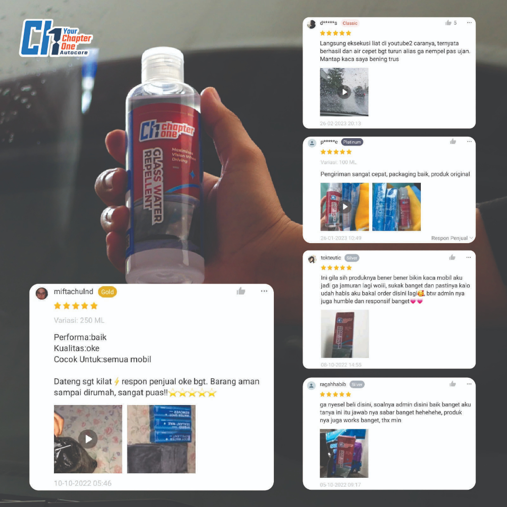 Chapter One Glass Water Repellent 250 ml Semi Glass Coating Pelindung Kaca Mobil Anti Air Dan Jamur Kaca