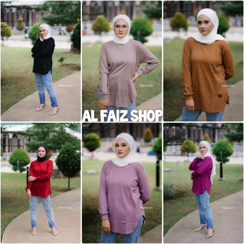 kaos wanita lengan panjang bawah oval nameera original