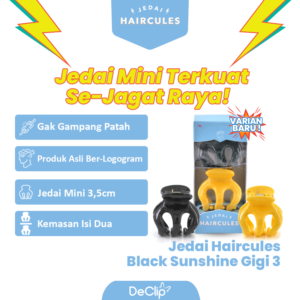 DeClip Jedai Haircules Gigi 3 Ukuran 3,5 cm Warna Black Sunshine (isi 2pcs)