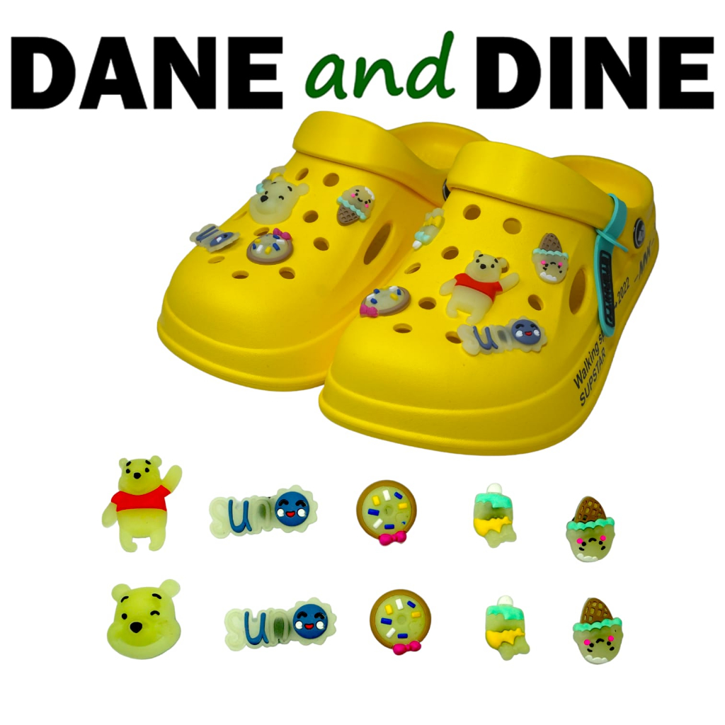 Sandal Sepatu Kodok Wedges EVA Glow in the dark POOH  Dane and Dine- LS 9945