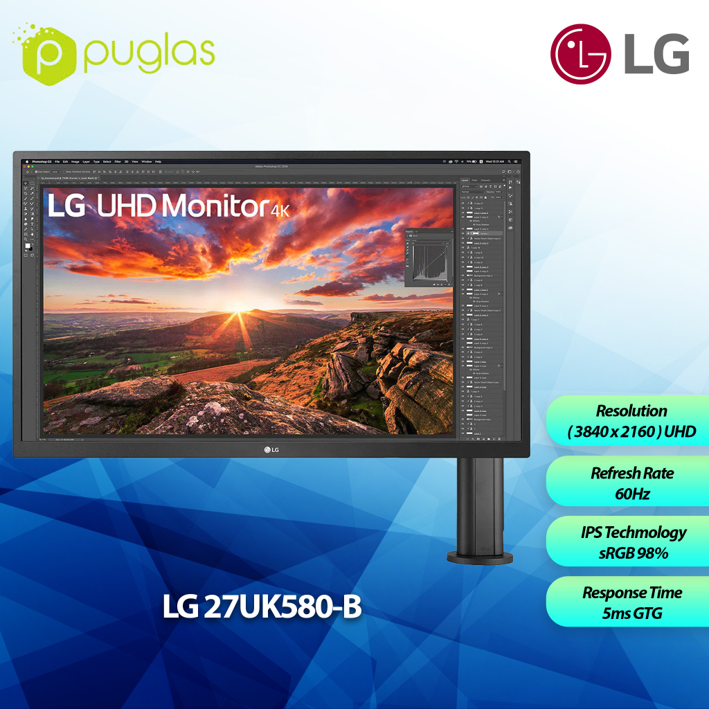 LED Monitor LG 27UK580 IPS 4K UHD 5ms 60Hz HDMI DP For Laptop PC Komputer