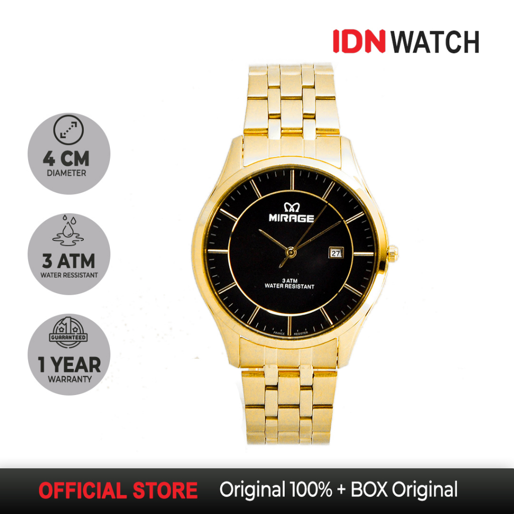 Jam Tangan Mirage Elegant Mewah Pria Original Emas Gold Anti Luntur 8544 M