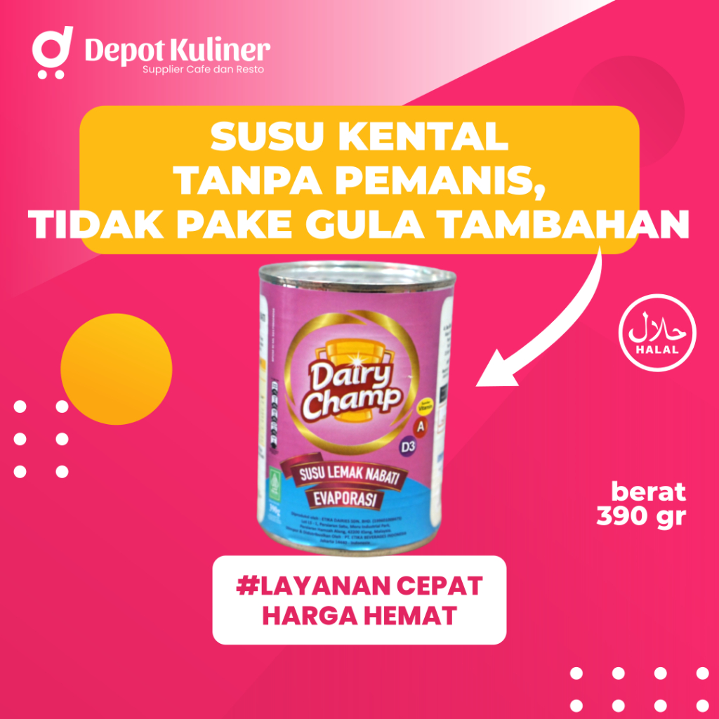 Dairy Champ Susu lemak nabati Evaporasi 390 Gr Kaleng