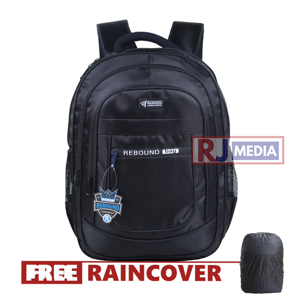 Ransel Pria Tebal Rebound Bag Hitam Polos Tas Sekolah Gendong SMA Free Raincover Kerja Cowok Hitam Dinas Bagus Keren