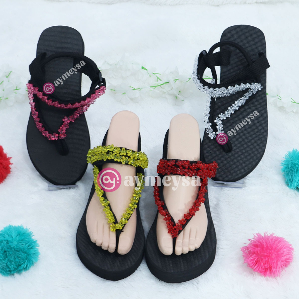 INARA (Beads Sandal - Sandal Mote/Manik Sakura Wanita) Sendal Jepit Tali Wanita Spons Simpel dan Kekinian Terbaru 2023