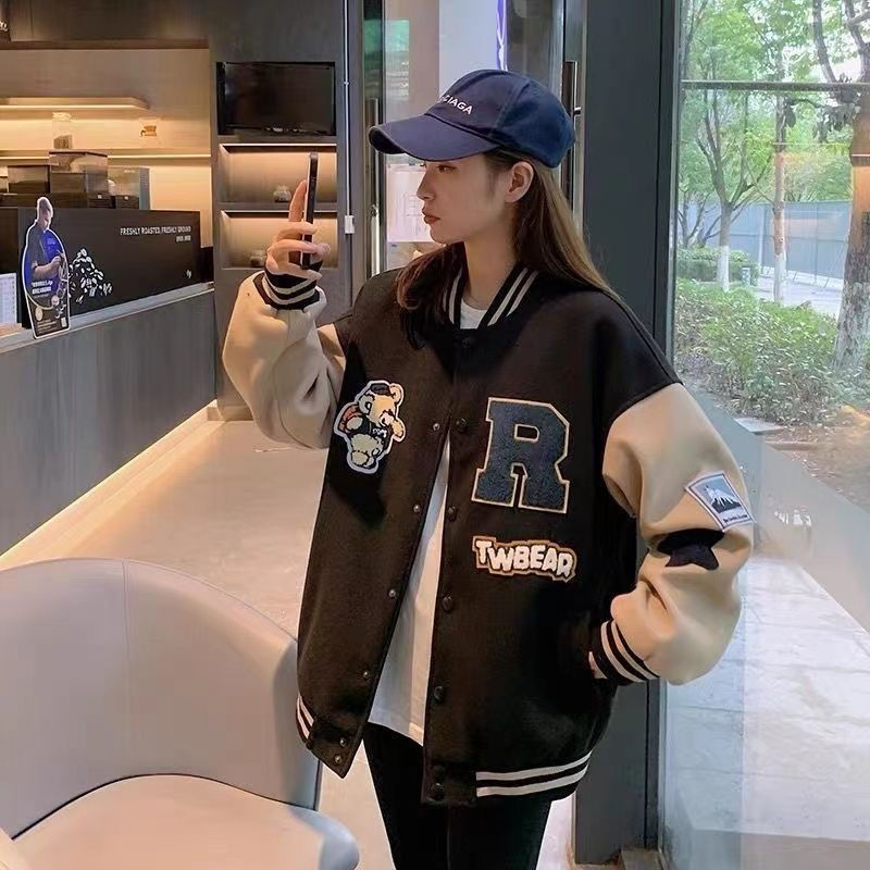 VARSITY JACKET OVERSIZE - KOREAN STYLE JAKET WANITA R TW BEAR BASEBALL