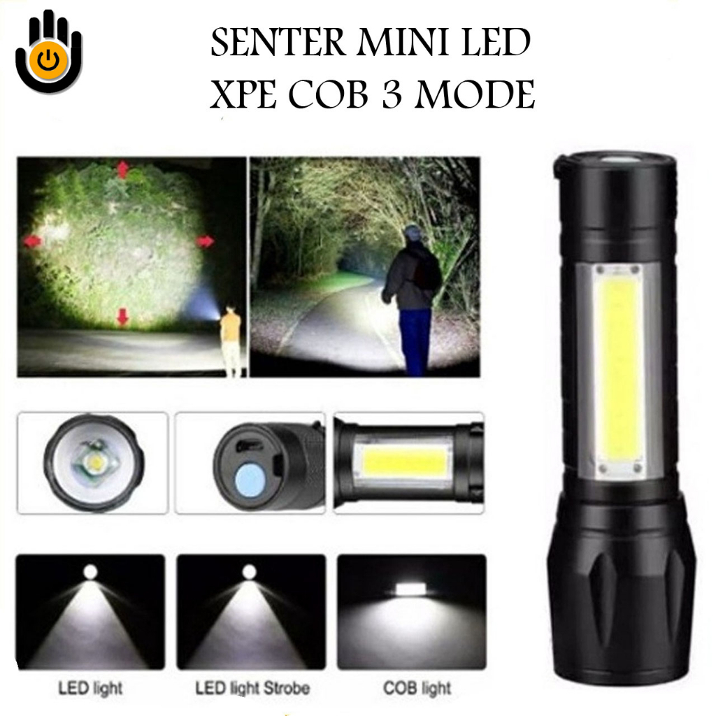 Senter Mini XPE COB Led Zoom Super Terang Light 3 Mode Senter zoom LED  Swat Police Light Rechagerable usb Senter COB