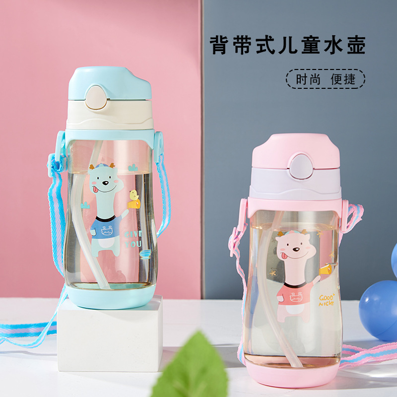 TOKO21--YQ 6741 BOTOL MINUM ANAK TERBARU MOTIF KARTUN LUCU KAPASITAS 500ML WITH TALI SEDOTAN